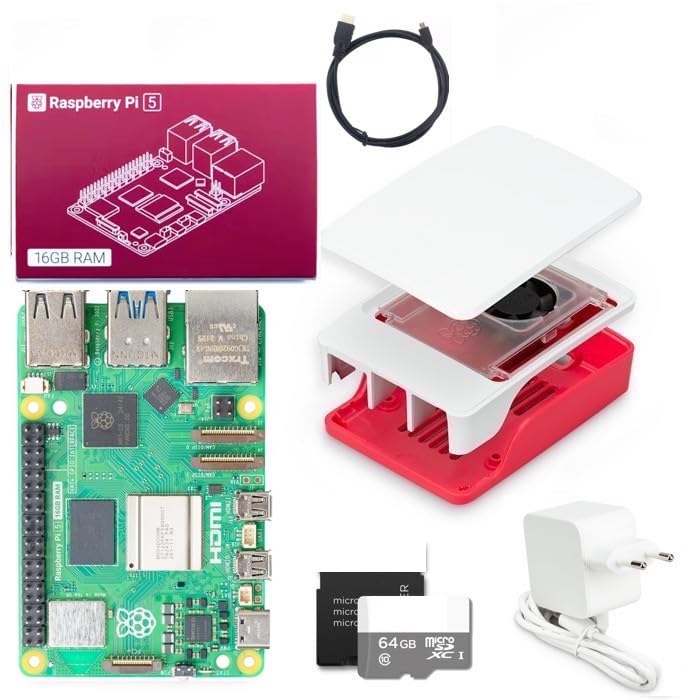 Kit Raspberry Pi 5, 16GB RAM, Case com Fonte, Cartão SD 64GB, Cabo